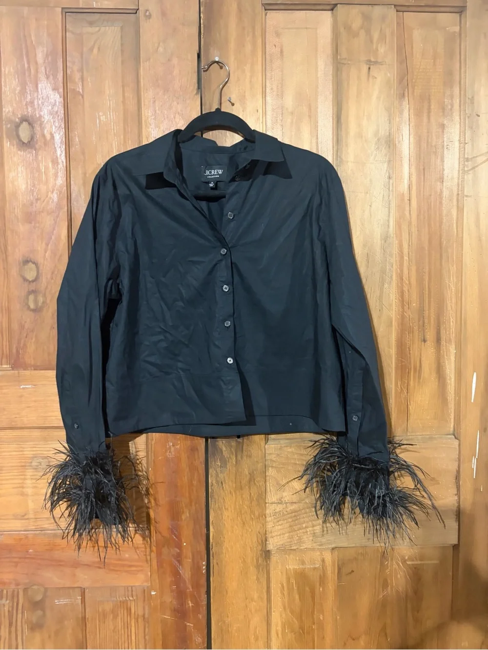 J.Crew Collection – Feather Cuff Button-Up Shirt – Black Cotton Poplin – Sz. 10